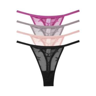 Imagem de Conjunto De Lingerie Sexy Feminina Em Renda 4PCS, Tanga Transparente D