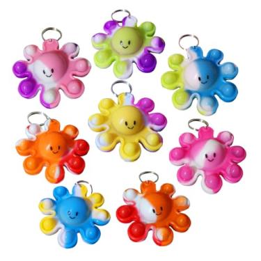 Imagem de Roaqua 12 pacotes de polvo a granel Fidget Bubble Mini Pop Keychain Fidget para adolescentes e crianças, lembrancinhas de festa de aniversário, presentes de prêmios de estudante de verão, Arco-íris 1,