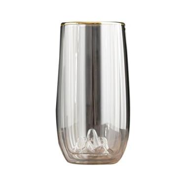 Imagem de x3anggyt5 Copos de parede dupla, copo de vidro borossilicato transparente de 340 g com borda dourada e fundo de montanha