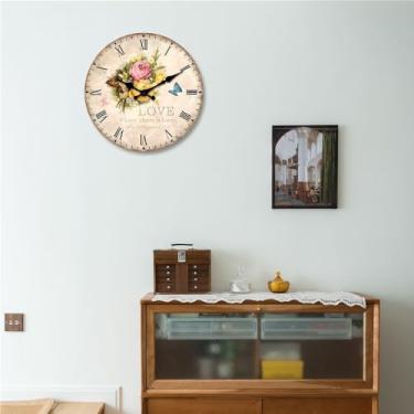 Imagem de Relógio de parede de madeira para sala de estar, quarto, cozinha, decoração de casa, relógio de quartzo silencioso (sem baterias), decoração de casa (40,6 cm)