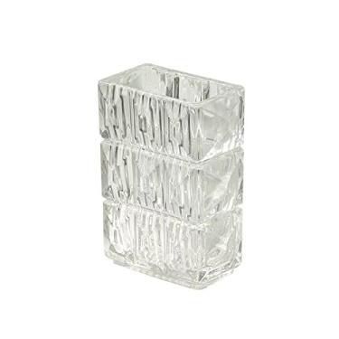 Imagem de x3anggyt5 Vaso de flor de vidro de cristal europeu, decoração doméstica quadrada plana transparente, decoração luxuosa leve, vaso de arranjo de flores, decoração de casa (20 cm)