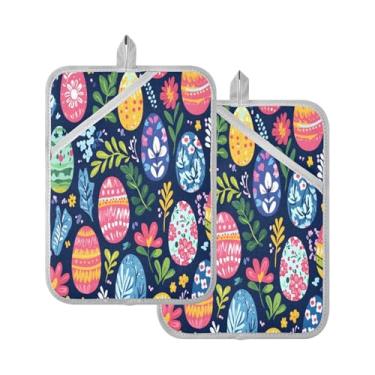 Imagem de STAYTOP Pacote com 2 lindos pegadores de panela de ovos de Páscoa, almofadas quentes de forno resistentes ao calor com bolsos, conjuntos de suportes de panela antiderrapantes para cozinha, assar e
