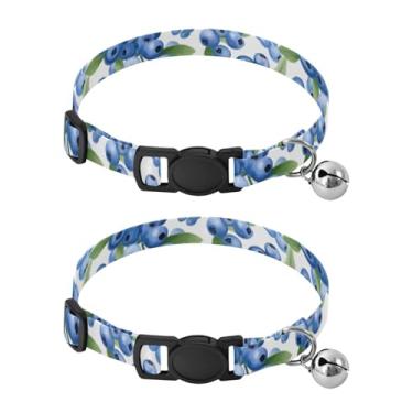 Imagem de STAYTOP 2 coleiras fofas de sino, mirtilos (2) coleiras ajustáveis de poliéster macio para cães e gatos