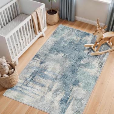 Imagem de BYYVOO Tapetes de entrada abstratos 7,5 x 12,5 cm: lavável à máquina tapete antiderrapante aconchegante - tapete macio baixo pequeno moderno para quarto, entrada, cozinha - tapete de piso interno