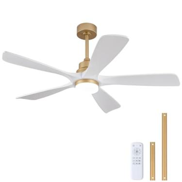 Imagem de BOJUE Ventiladores de teto de 52 polegadas com luzes e controle remoto, ventilador de teto em ouro branco com luz para quarto, motor CC silencioso, 5 lâminas de madeira maciça de LED regulável