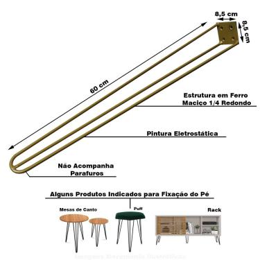 Imagem de Kit 6 Pés de Metal 60 CM Hairpin Legs Mesa de Canto Aparador Dourado