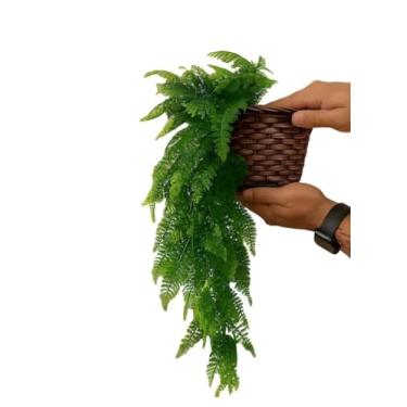 Imagem de Conjunto de plantas decorativas: Vaso trançado marrom + planta-aranha com folhas de samambaia artificiais (4)