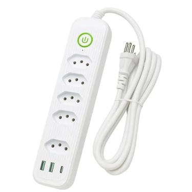 Imagem de Extensão Elétrica 2 Metros, 5 Tomadas, 2 Saídas USB, 1 Saída TipoC, Botão de Liga e Desliga, Régua Com Filtro de Linha, Protege Seus Dispositivos Contra Curtos e Sobrecargas, 110V a 220V, Até 2500W
