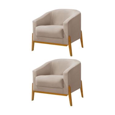 Imagem de Kit 2 Poltronas Living Base Em Madeira Maciça Flórida Veludo Bege - Bege