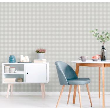 Imagem de Papel de Parede Essential Xadrez Vichy Cor Cinza Claro ES98133