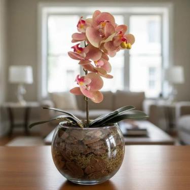 Imagem de Arranjo de Orquídea Rosa Centro de Mesa no Vaso Transparente - Decore 