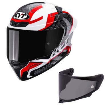 Imagem de Capacete KYT TT Revo Speeding Branco e Vermelho Mais Viseira Fumê