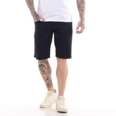 Imagem de Bermuda Masculina Sarja Lisa Slim Fit Com Bolso - Volgue, Preto, 42