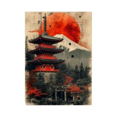 Imagem de Pintura Em Tela De Guerreiro Samurai Da Lua Vermelha Com Paisagem Japo
