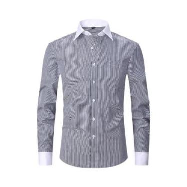 Imagem de Camisa Social Masculina Branca Clássica De Manga Longa Com Punho Franc