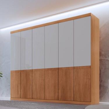 Imagem de Guarda-roupa Casal Mdf com 6 Portas e 4 Gavetas Napoli Naturale/Off White