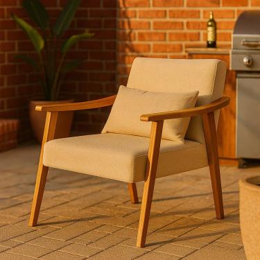 Imagem de Poltrona Aurora Linho Com Almofada Estofada Decorativa Recepção De Escritório Confortável