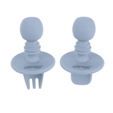 Imagem de Talheres Flex De Silicone Azul – Seguros Para Bebês Com Escudo Limitador