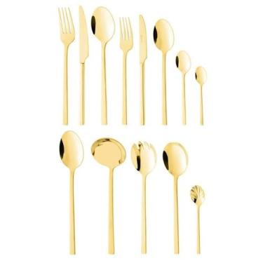 Imagem de Faqueiro de inox dourado Firenze com 101 peças em caixa litografada - 