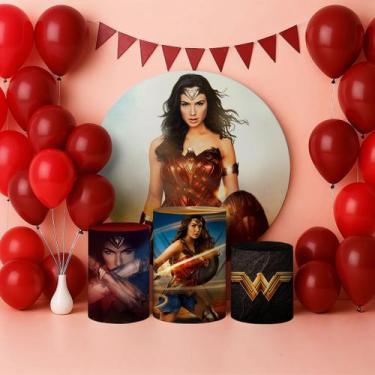 Imagem de Capas Painel Redondo Cilindros Decoração Super Heroínas Maravilha - Ge