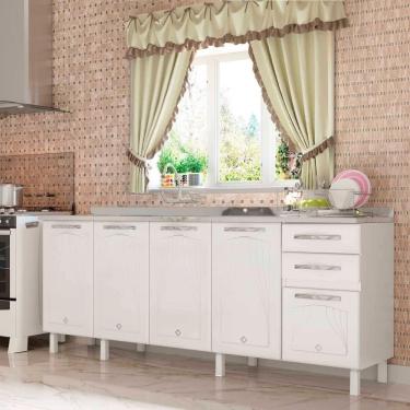 Imagem de Balcão De Cozinha Gabinete Pia 200cm 5 Portas 2 Gavetas Sem Tampo Multimóveis Cr20530 Branco