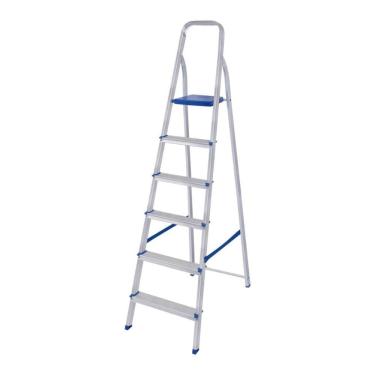 Imagem de Escada 6 Degraus 120kg Dobrável Alumínio Mor