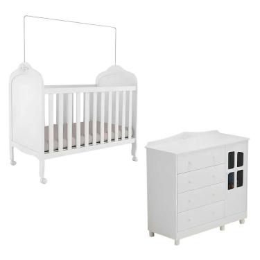 Imagem de Kit Cômoda E Berço Peroba Elô Branco Quarto Infantil