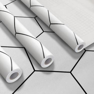 Imagem de Kit 3 Adesivo Vinilico Lavavel para Piso Hexágono Branco 15M - Open St