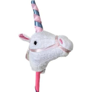 Imagem de Cavalinho de Pau Unicórnio Pocotó Pelúcia Com Som E Rodinhas Branco - 