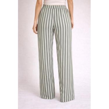 Imagem de Calça Pantalona Feminina Estampada Listrada com Cós Elástico e Amarraç