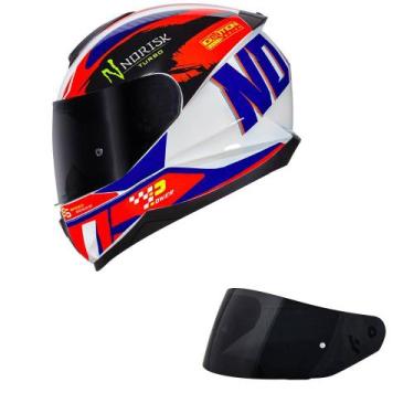 Imagem de Capacete Norisk Razor Turbo Branco Azul e Laranja Mais Viseira Fumê Ta