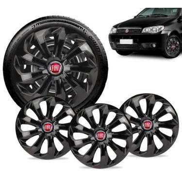 Imagem de Jogo 4 Calota Velox Aro 14 Preta Fiat Palio Siena Punto Argo - Elitte