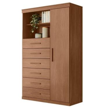 Imagem de Cômoda Multiuso 6 Gavetas 1 Porta com Prateleiras Atena - SANTOS ANDIR