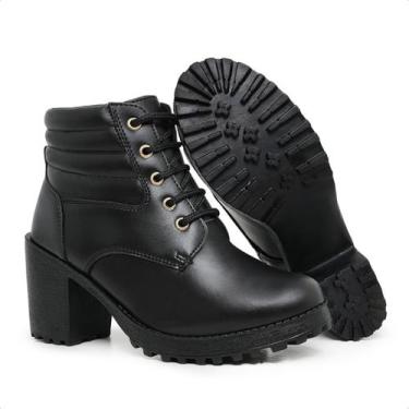 Imagem de Bota Coturno Feminina em material sintético Salto Médio Confortável Mo
