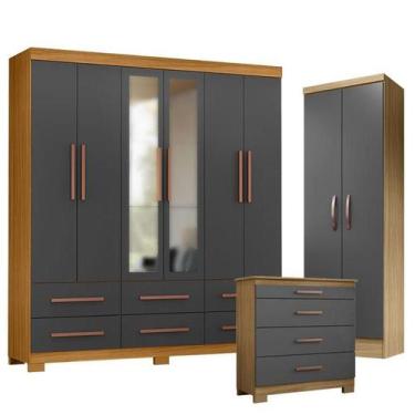Imagem de Guarda Roupa Casal New Kansas com Espelho com Cômoda 4 Gavetas New e A