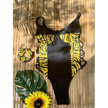 Imagem de Maiô onça tropical - GP moda praia , Preto com estampa rosa, G