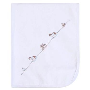 Imagem de Manta Bordada Papi Animais Cavalinho Forrada Premium 1x80, Branco/Cava