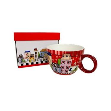 Imagem de Xícara Jumbo Egan Italy Paese Mio 460ml Vermelha: Charme Italiano em Porcelana de Luxo