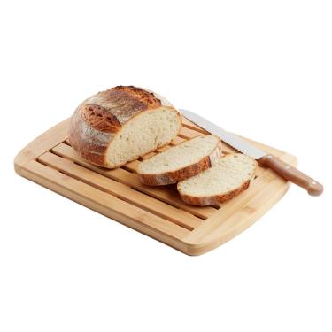 Imagem de Migalheira Tábua para Cortar Pão TBBU091 Bambu com Bandeja Porta Migalhas 36x24cm Bege Hauskraft