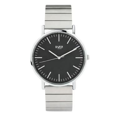 Imagem de Bazeli Relógio Masculino Bossa Nova 40mm Mostrador Preto Minimalista Pulseira Aço Prata Quartzo Japonês