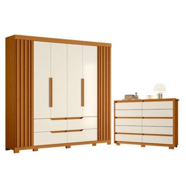 Imagem de Kit Guarda Roupa Doble e Cômoda Duetto 6 Portas 10 Gavetas MDP Off White Albatroz Móveis
