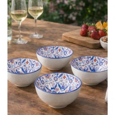 Imagem de Jogo de Bowls Boho Mediterrâneo 4 Peças em Porcelana Estampada com Caixa Presente Azul e Vermelho Dela Home