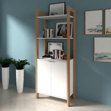 Imagem de Estante de Livros 65CMX165,5cm 2 Portas Az Branco/Amêndoa - Tecno Mobi