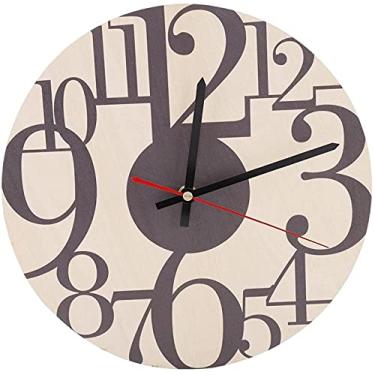 Imagem de Relógio redondo de parede, numerais árabe vintage redondo parede de madeira analógica relógio analógico à prova de umidade e impermeável para decoração de escritório em casa (A) (Size : A)