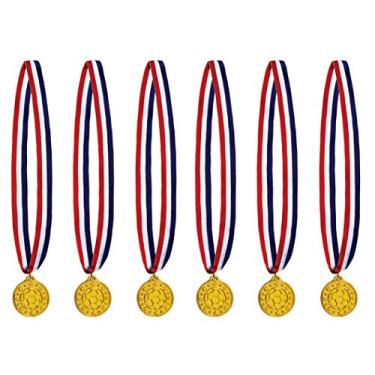 Imagem de Beistle Medalha de futebol com fita, 6 peças, 76,20 cm, vermelho/branco/azul/ouro