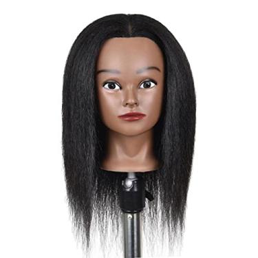 Imagem de shamjina Cabeça de Manequim de Cabeça de Manequim de Cosmetologia Cabeça de Boneca com Braçadeira Grátis, 14 pol. Preto claro a
