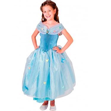 FANTASIA CINDERELA VESTIDO PRINCESA AZUL BORBOLETAS INFANTIL