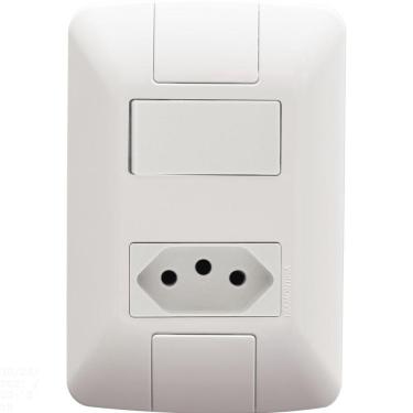 Imagem de Conjunto 4x2 com 1 Interruptor Simples 6 A 250 V e 1 Tomada 2P+T 20 A 250 V Tramontina Aria Branco Tramontina