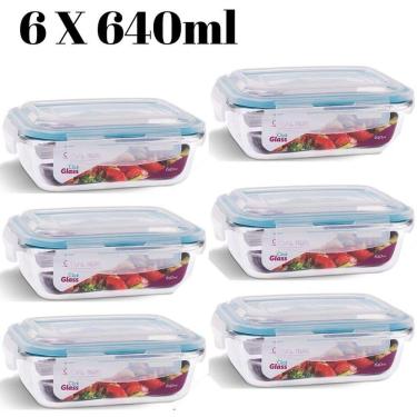 Imagem de KIT 6 Potes Vidro 640ML (Forno, Microondas)Retan c/Tampa