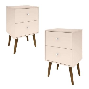 Imagem de 2 Mesas de Cabeceira Quarto Retro 2 Gavetas Off White